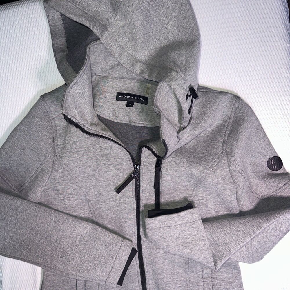 Andrew Marc New York medium Men’s gray Hooded Full Zip Vertical Coat Jacket